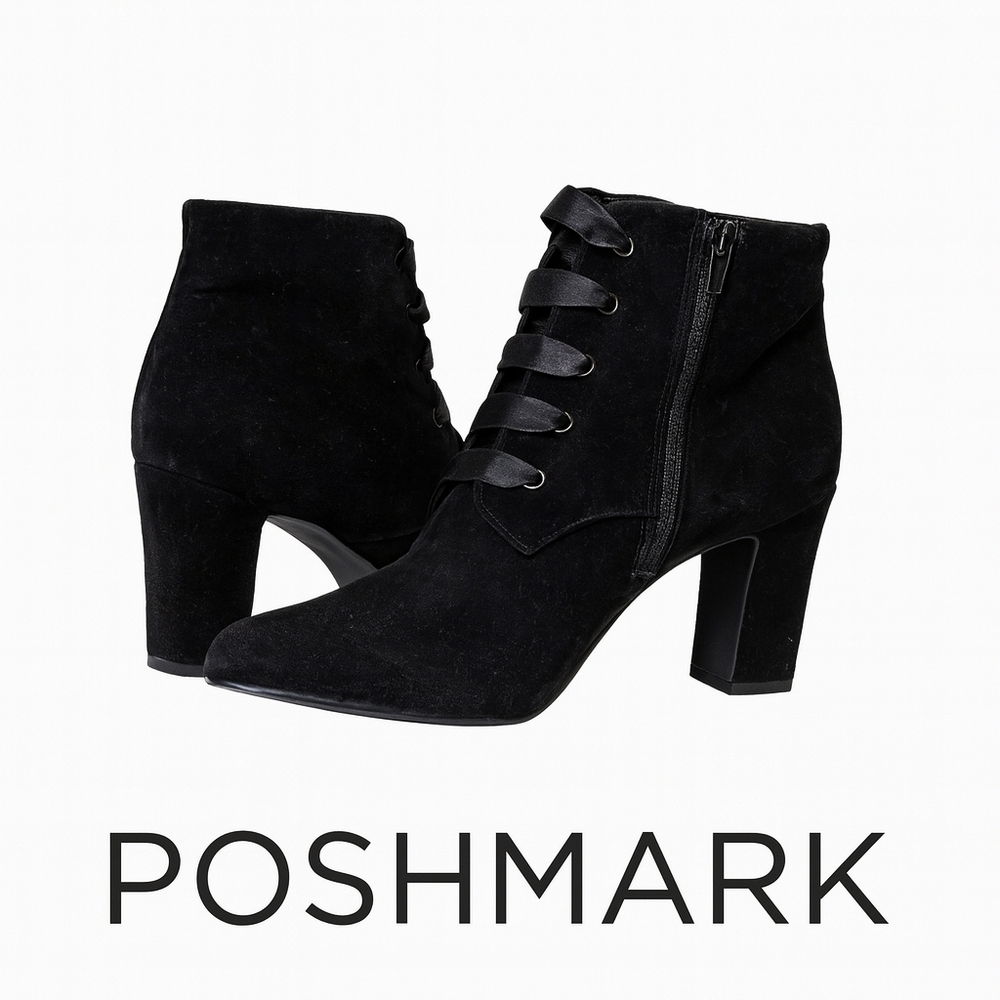 Expressions Black Velveteen Granny Ankle Boots 9.5